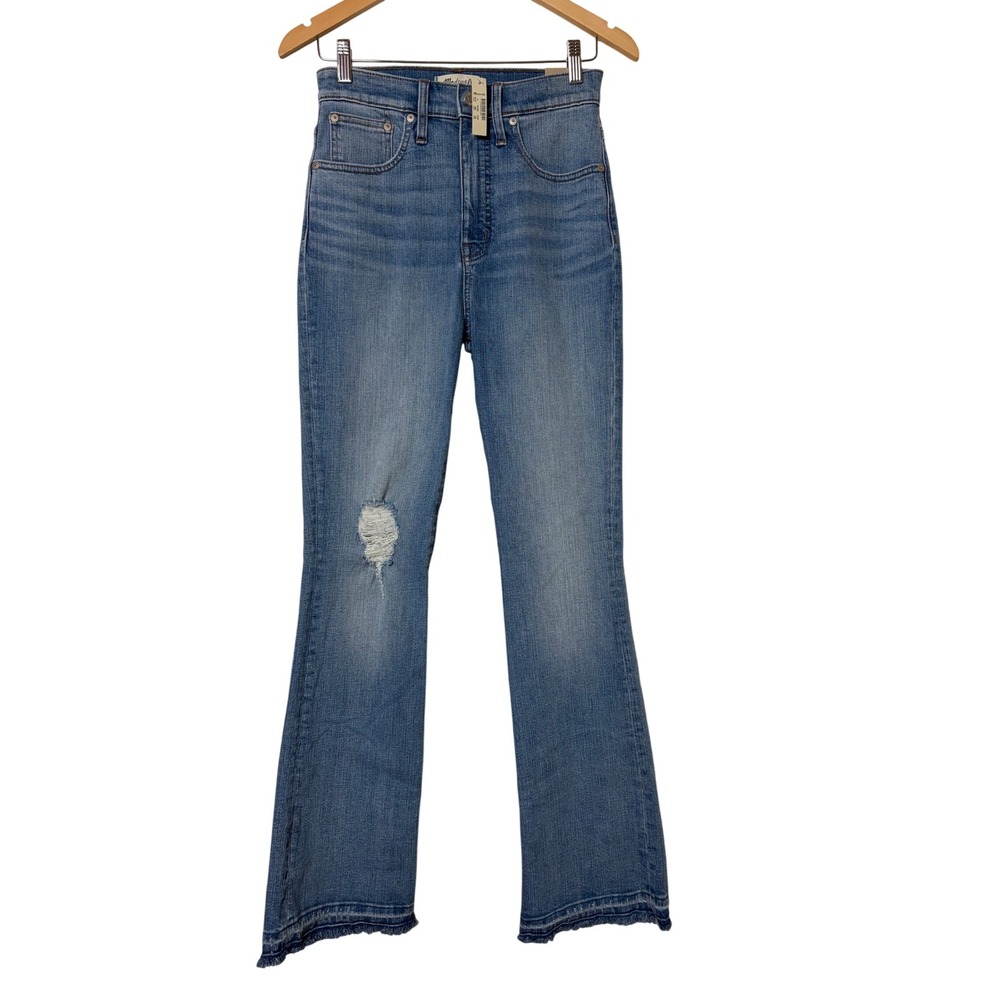 Madewell Skinny Flare Jeans High Rise Distressed Raw Hem Blue 27